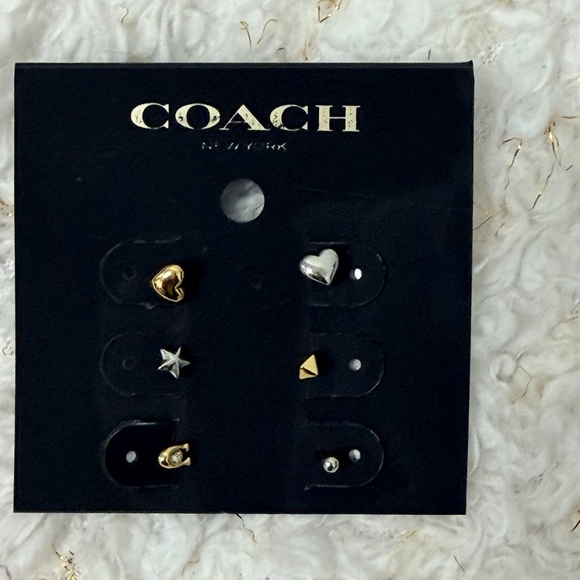 Coach two tone Gold and Silver Earrings set 6PC Stud Earring Set Heart, Star, C - Picture 4 of 5